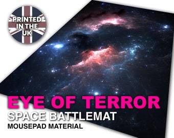May include: A dark blue space-themed gaming mousepad with a nebula design and the text "EYE OF TERROR SPACE BATTLEMAT MOUSEPAD MATERIAL".
