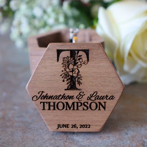 Personalized Ring Box for Wedding- Custom Engraved Walnut Wood Ring Box for Proposal, Engagement or Wedding -Custom Hex Ring Display Box