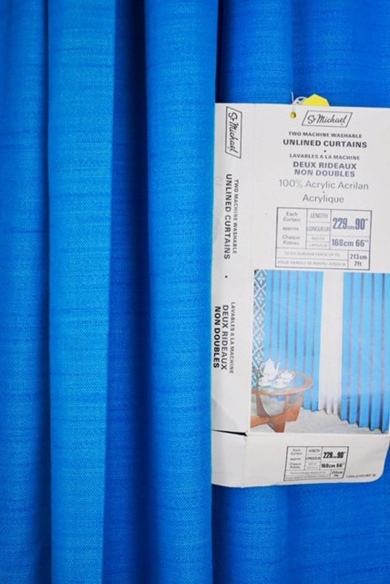 Vintage Marks And Spencer Electric Blue Curtains Retro St Etsy