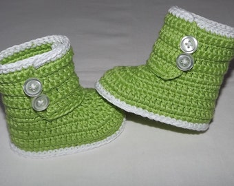 Baby schuhe, Babyboots, Babystiefel, Neugeborenenschuhe, Handarbeit, hellgrün,  8.5-10.5 cm