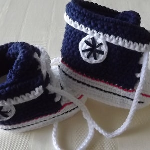 Kleidung und Schuhe für Mädchen und Jungen, Babyschuhe, Handarbeit. Ohne: Metall und Kunststoff dunkelblau 9.5 cm, Bild 2