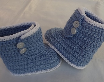 Baby schuhe, Babyboots, Babystiefel, Neugeborenenschuhe, Handarbeit, blau,  8.5-10.5 cm