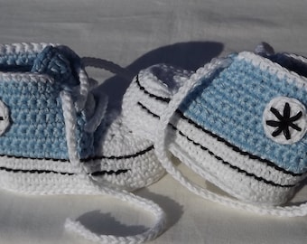 Sneaker, Babyturnschuhe, Babyschuhe, Handarbeit. Ohne: Metall und Kunststoff!  hellblau, 8.5-10.5 cm