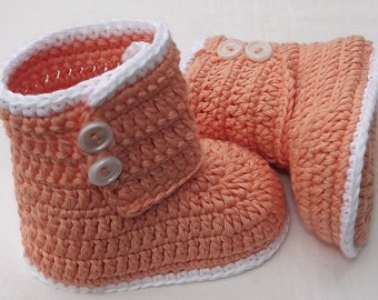 Baby schuhe, Babyboots, Babystiefel, Neugeborenenschuhe, Handarbeit, apricot,  8.5-10.5 cm