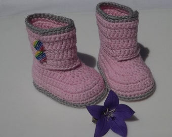 Baby shoes, baby boots, baby boots, handmade, pink/grey 8.5-10.5 cm