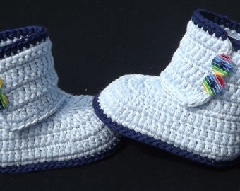 Baby shoes, baby boots, baby boots, handmade, light blue/dark blue 8.5-10.5 cm