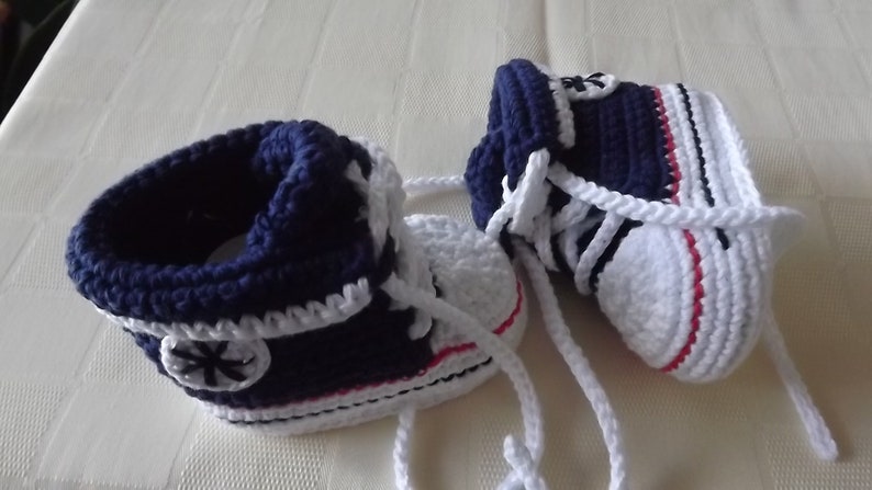 Kleidung und Schuhe für Mädchen und Jungen, Babyschuhe, Handarbeit. Ohne: Metall und Kunststoff dunkelblau 9.5 cm, Bild 4