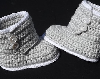 Baby schuhe, Babyboots, Babystiefel, Handarbeit, hellgrau, 8.5-10.5 cm