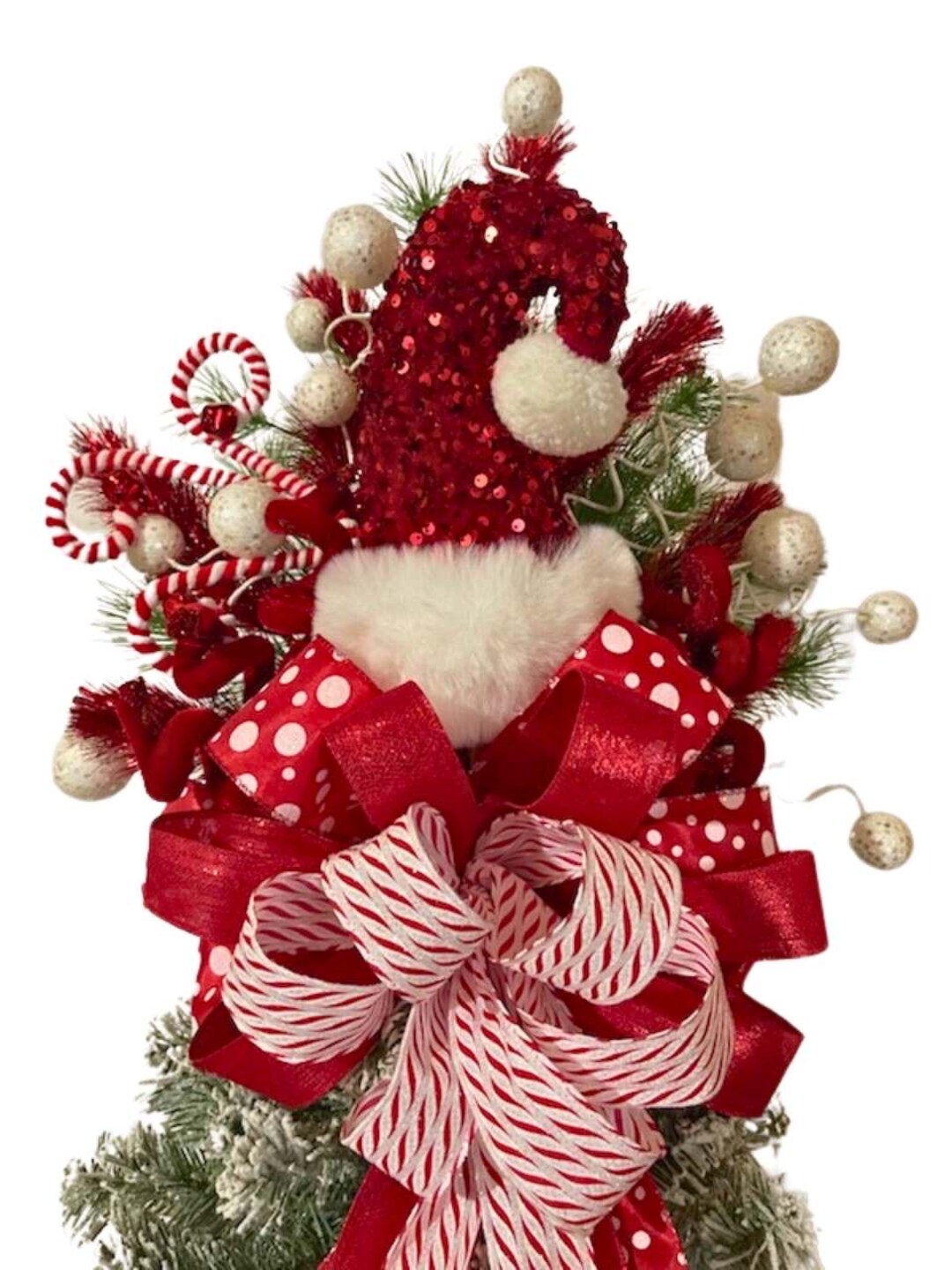 CHRISTMAS TREE TOPPER Red and White Tree Topper Holiday Tree Topper ...
