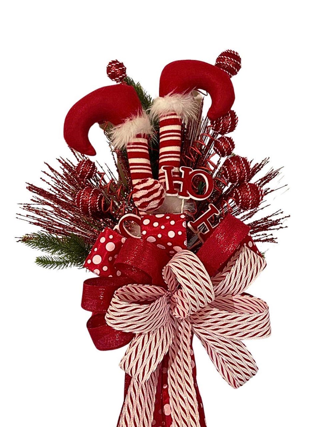 CHRISTMAS TREE Topper,red & White Tree Topper, Ribbon Tree Topper ...