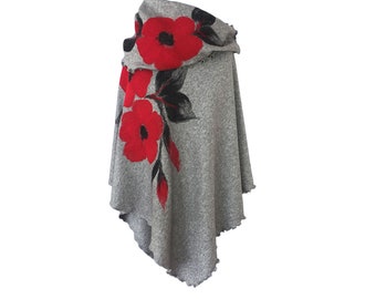 Poncho et foulard femme, feutrés à la main avec de la laine, parfait pour un cadeau, modèle 586.