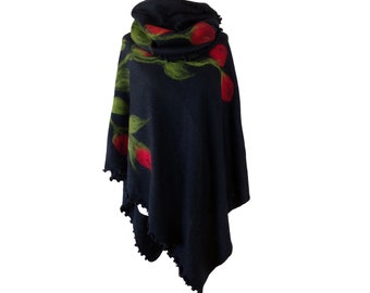 Poncho femme, foulard, feutré à la main avec de la laine, parfait pour un cadeau, modèle 508.