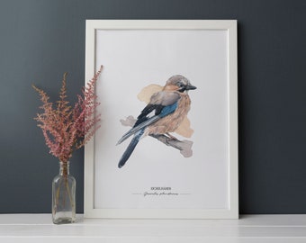 GARDENBIRDS: EURASIAN JAY // Fine-Art-Print of watercolor illustration / Poster A4 size