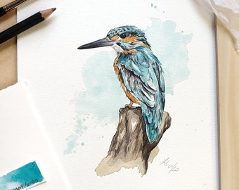 KINGFISHER BIRD / Fine-Art-Print / Giclée Print / Bird Watercolour-Print / Poster A4