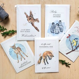 WEIHNACHTSKARTEN SET - 5 MOTIVE  //  Weihnachtskarten Faltkarten mit Aquarell-Druck // x-mas // Grußkarte