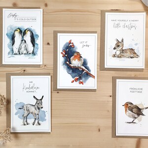 WEIHNACHTSKARTEN SET - 5 MOTIVE  //  Weihnachtspostkarten mit Aquarell-Druck, mit braunem Umschlag