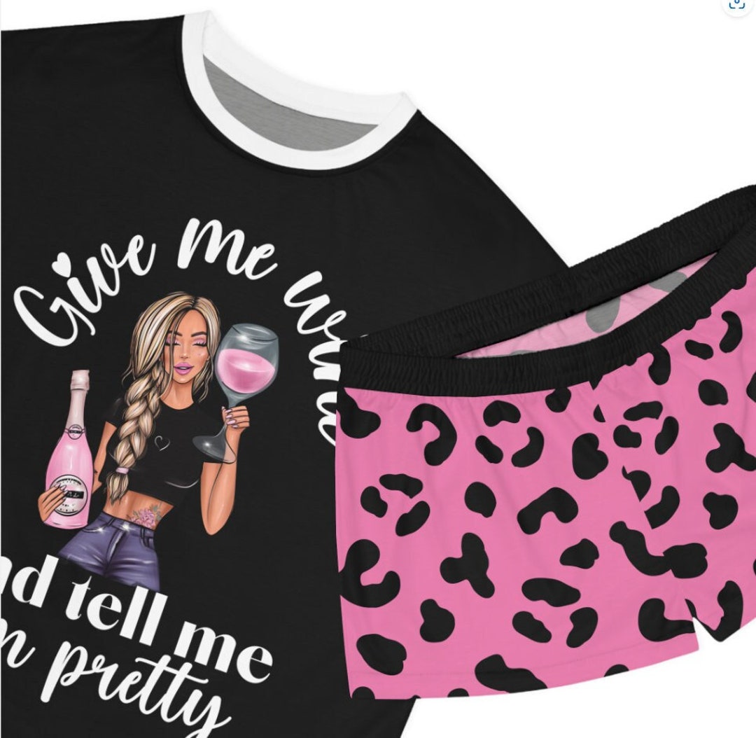 Cute Custom Women's Pajama Set, Personalized Wine Pajamas, Mom Wine Pjs, Wine Country, Wine