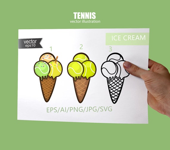 Tennis Svg Ice Cream Clipart Svg Birthday Illustration Etsy