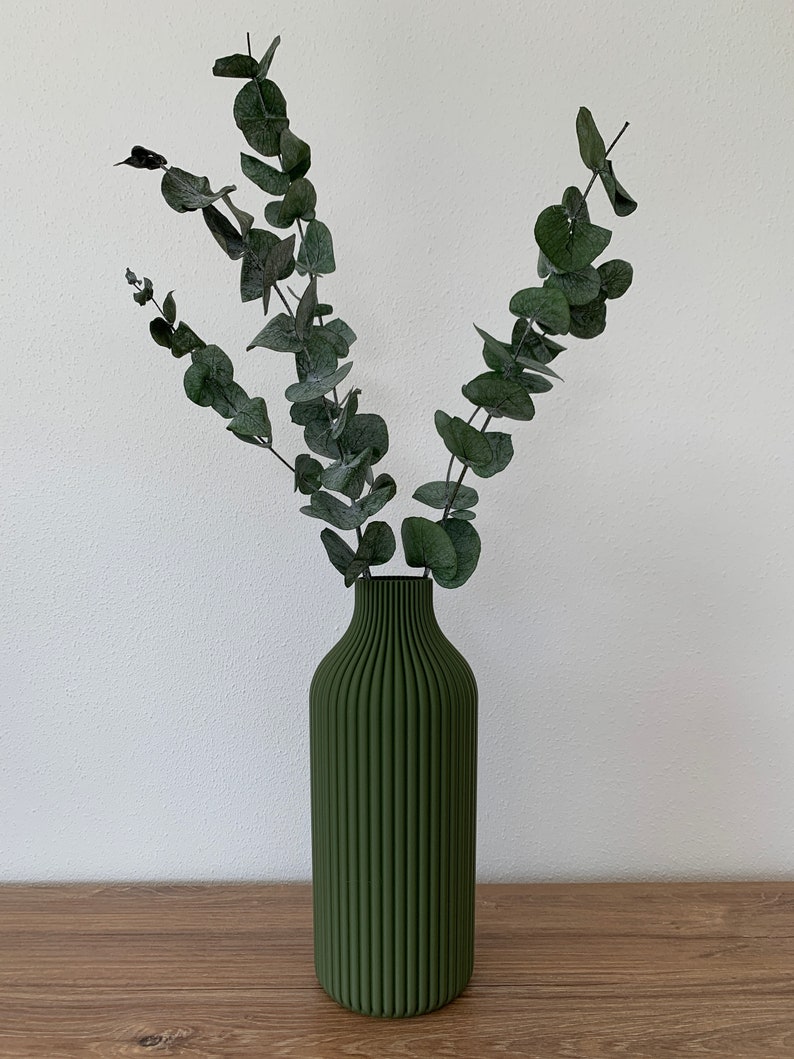 Vase Rillen / Dekovase /3D Druck / Wasserdicht / Trockenblumen / Dekoration / Verschiedene Größen und Farben Olivgrün