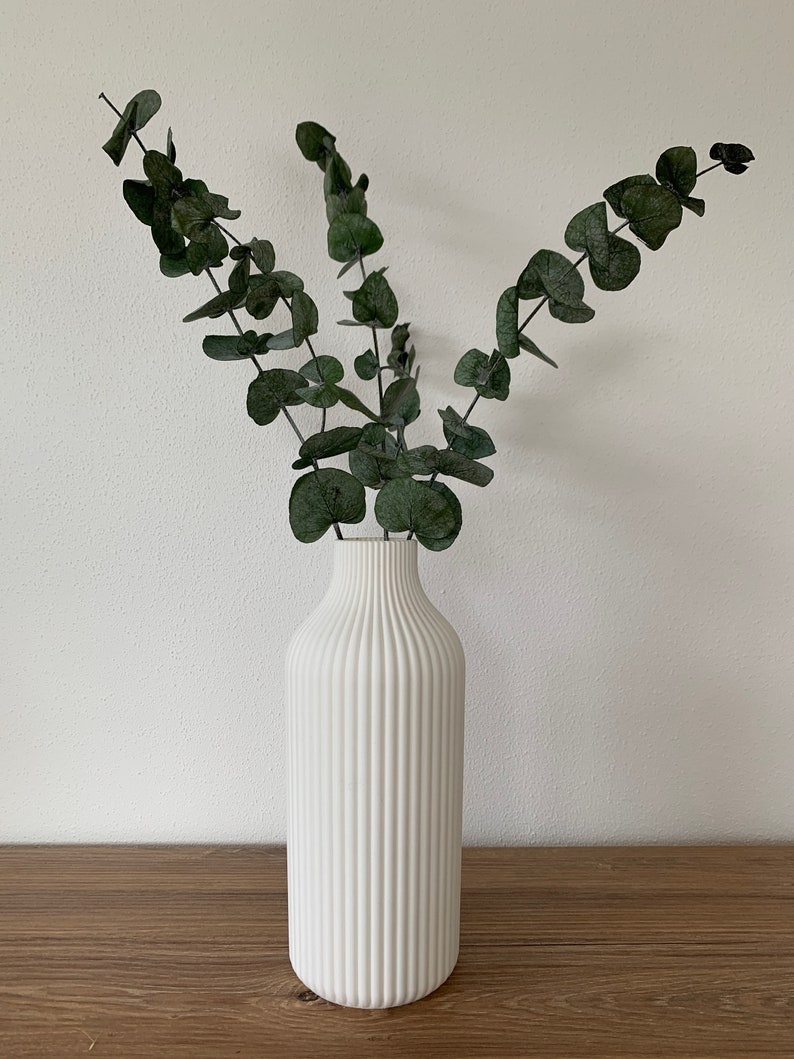 Vase Rillen / Dekovase /3D Druck / Wasserdicht / Trockenblumen / Dekoration / Verschiedene Größen und Farben Weiß