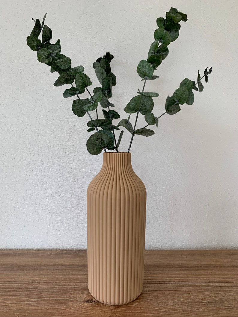 Vase Rillen / Dekovase /3D Druck / Wasserdicht / Trockenblumen / Dekoration / Verschiedene Größen und Farben Beige