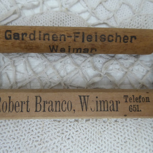 2 vintage pocket handles, wood, advertising print