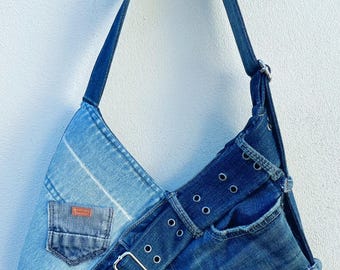 【JILLSTUART】STITCHED COTTON DENIM MINI SHOULDER BAG Washed Denim Mini Handbag with 2 Zip Compartments, Textured