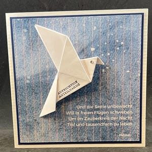 Carte de deuil, carte de condoléances, carte de condoléances avec colombe en origami "Et dans le cercle magique de la nuit..."