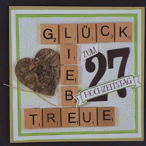 Jeder Hochzeitstag, Hochzeitsjubiläum, Gratulationskarte mit Scrabble-Buchstaben