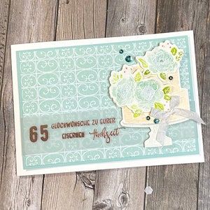 Eiserne Hochzeit, Eisenhochzeit, 65Ehejubiläum, 65Hochzeitstag, Gratulationskarte mit Torte