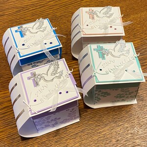 Caja de felicitaciones para comunión, confirmación, bautizo en forma de libro, personalizable, libre elección de color