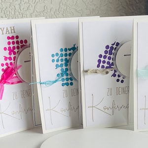 gepersonaliseerde felicitaties voor het vormsel, geldgeschenk, visitekaartje