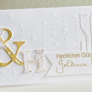 Festliche Gratulationskarte zum besonderen Hochzeitstag, mit Initialen personalisiert, z.B. Goldene Hochzeit, Diamantene Hochzeit, usw. usw.