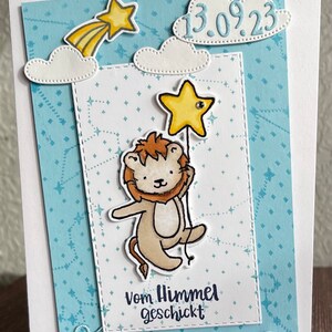 Babykaartje, "...uit de hemel gezonden", naamkaartje voor geboorte,