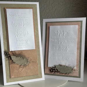 Mourning card condolence card with embossed greeting text in 2 versions