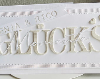 Stylische Hochzeitskarte "Um den vollen Wert des Glücks..." Geldgeschenk Personalisierbar