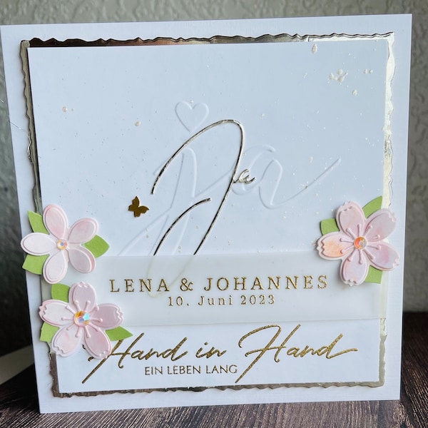 Hochzeit, Personalisierte Gratulationskarte, Trauung, Hand in Hand