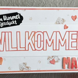 Babykarte, "WILLKOMMEN.......", Namenskarte zur Geburt,