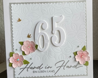 Eiserne Hochzeit, 65. Hochzeitstag, personalisierte Gratulationskarte, Hand in Hand