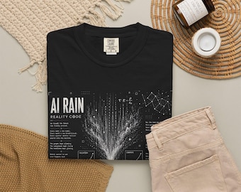 AI Rain schematic T-shirt | Coding gifts | tech noir, data vortex graphic