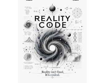 Reality Code poster | Matte vertical science art print, abstract galaxy diagram