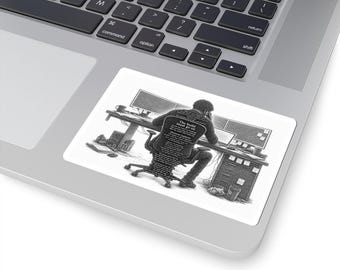 Programmer at Desk Sticker | Coding Desk Scene, Inspirational Text