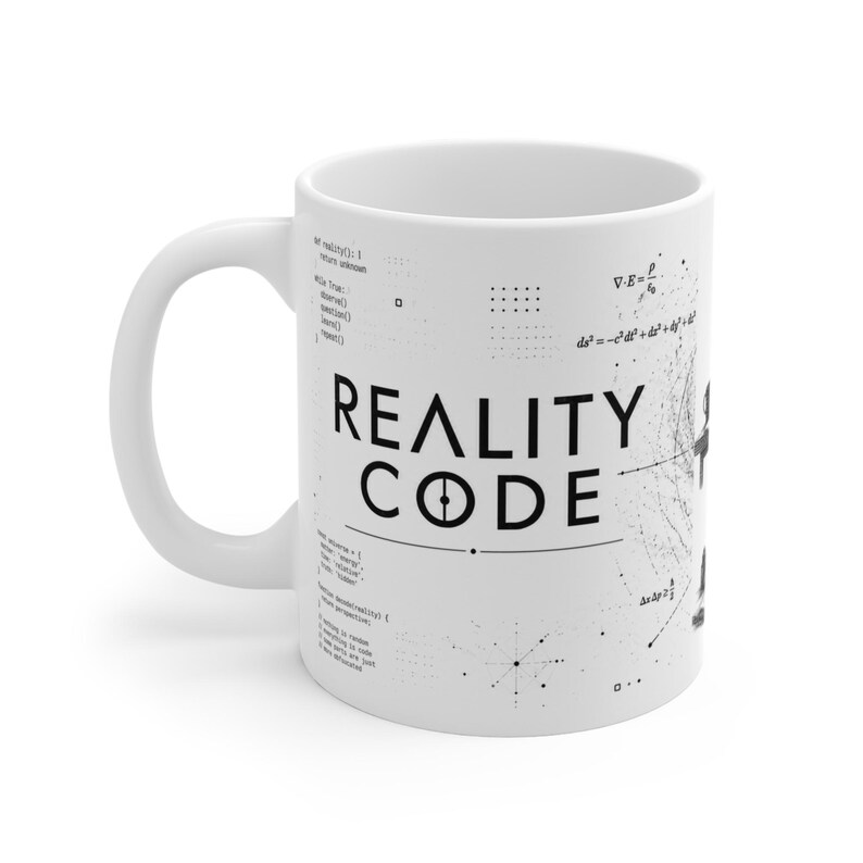 Coding gifts | Reality Code Mug | Programmer Desk Illustration, Tech Minimalist Coffee Cup image 2
