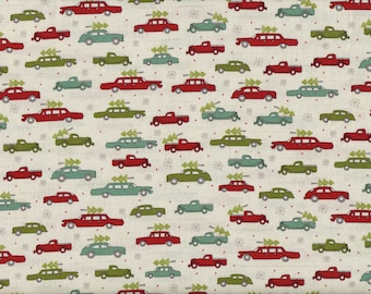 Patchworkstoff von Moda - Motivstoff "US Cars" Autowelt - bunt - altweiß - Größe 50cm x 110cm