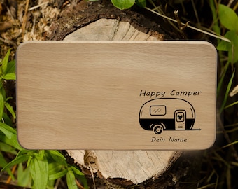 personalisiertes Frühstücksbrett "Happy Camper" mit deinen Namen