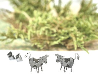 Kuh, Fleckvieh, Bauernhoftiere, Ohrschmuck, 925 Silber Ohrstecker, Edelstahl, Titan oder Silber, mit Geschenkverpackung