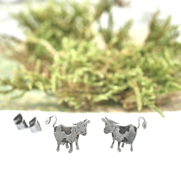 Cow, Simmental cattle, farm animals, earrings, 925 silver ear studs, stainless steel, titanium or silver, with gift packaging