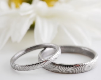 Damascus steel wedding rings, wedding rings, forged, pair price including engraving, stainless steel, Damascus steel, damask,