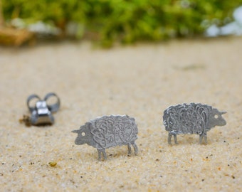 Sheep, 925 silver earrings, studs, stainless steel, titanium or silver, with gift box
