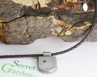 DAMAST men's jewellery, black diamond, pendant made of forged Damascus steel, unique piece, with leather strap and engraving option